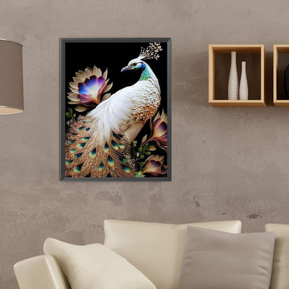 White Peacock - Full Round Drill Diamond Painting 30*40CM