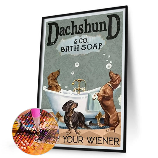 Dog Calligraphy And Painting - Full Round Drill Diamond Painting 30*45CM