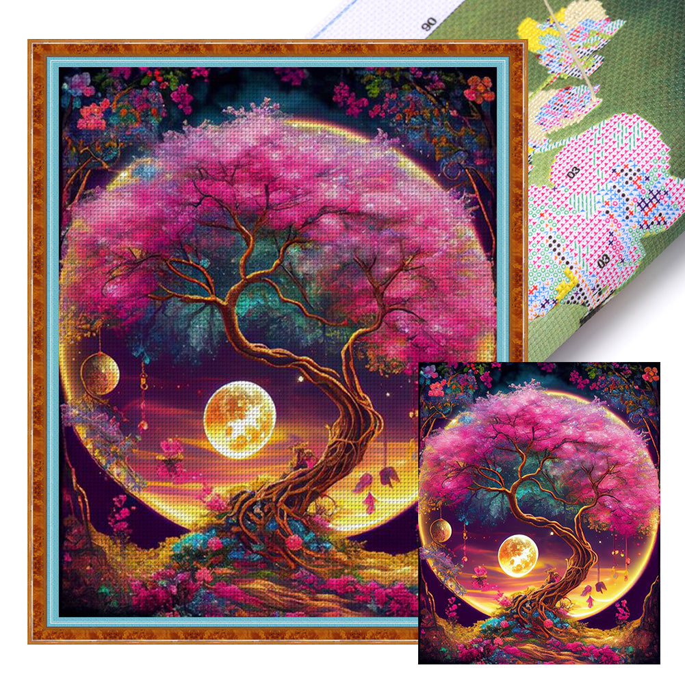 Wishing Tree Under The Moon - 11CT Stamped Cross Stitch 40*50CM