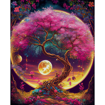 Wishing Tree Under The Moon - 11CT Stamped Cross Stitch 40*50CM