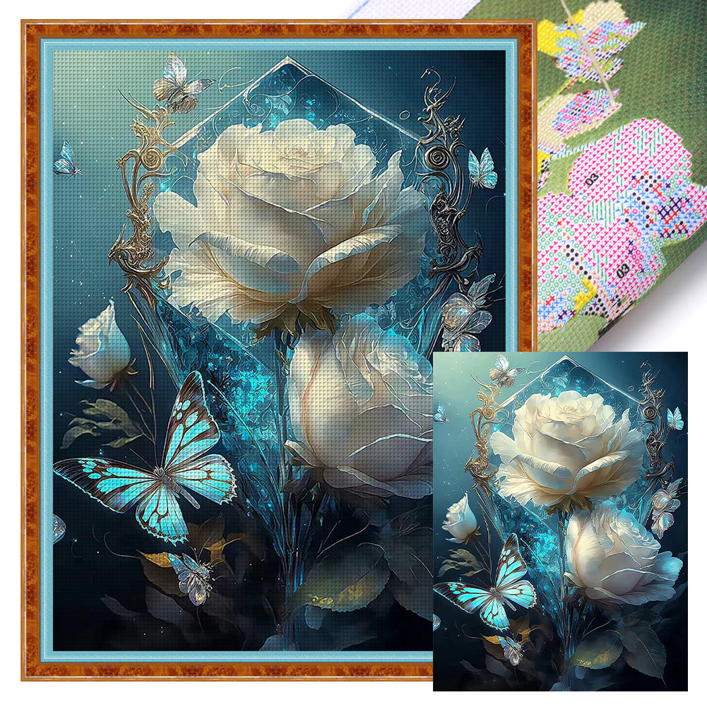 White Roses And Butterflies - 11CT Stamped Cross Stitch 40*55CM