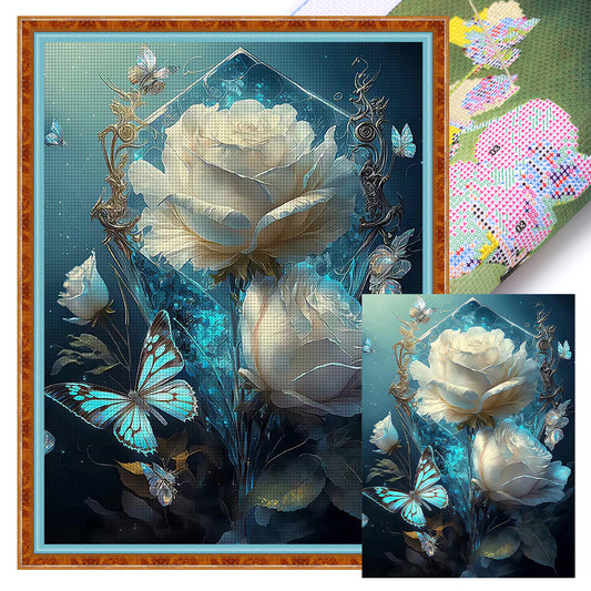 White Roses And Butterflies - 11CT Stamped Cross Stitch 40*55CM