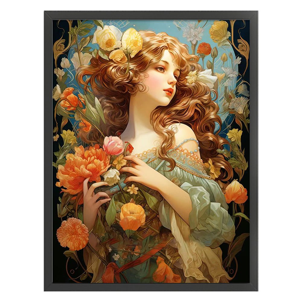 Classical Flowers Woman - 11CT Stamped Cross Stitch 50*67CM