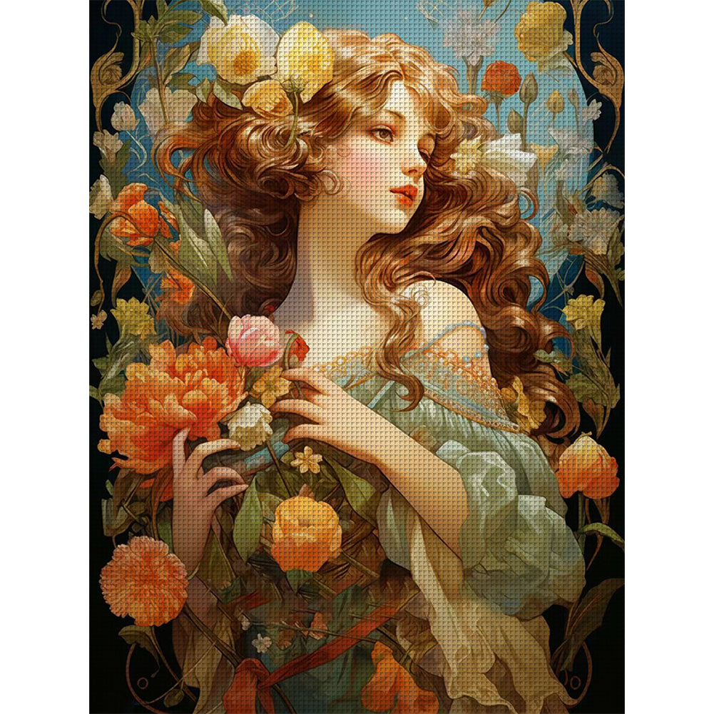 Classical Flowers Woman - 11CT Stamped Cross Stitch 50*67CM