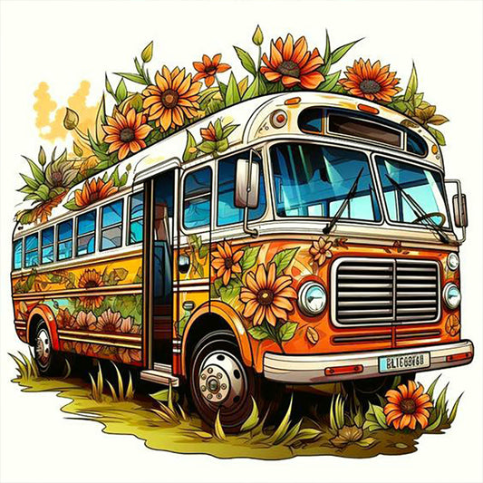 Summer Sunflower Bus - Full Round Drill Diamond Painting 30*30CM
