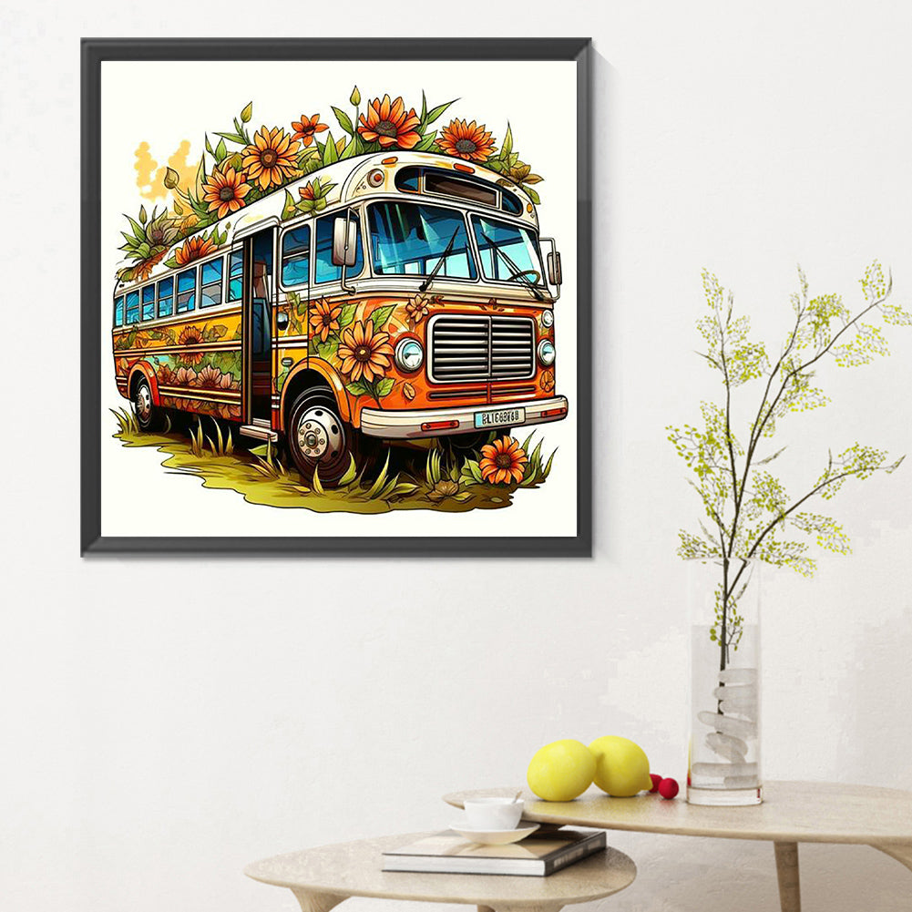 Summer Sunflower Bus - Full Round Drill Diamond Painting 30*30CM