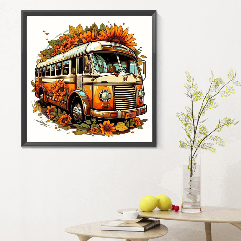 Late Summer Sunflower Bus - Full Round Drill Diamond Painting 30*30CM