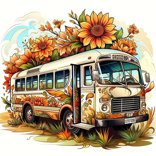 Cloud And Sunflower Bus - Full Round Drill Diamond Painting 30*30CM