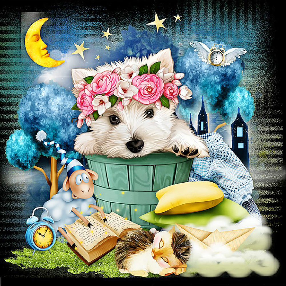 White Dog - Full Round Drill Diamond Painting 40*40CM