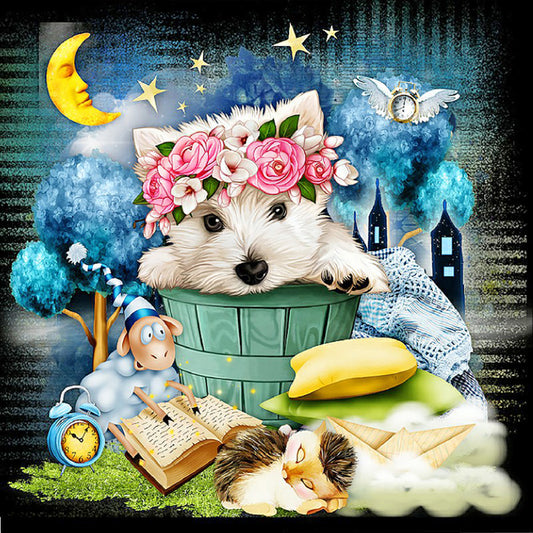 White Dog - Full Round Drill Diamond Painting 40*40CM