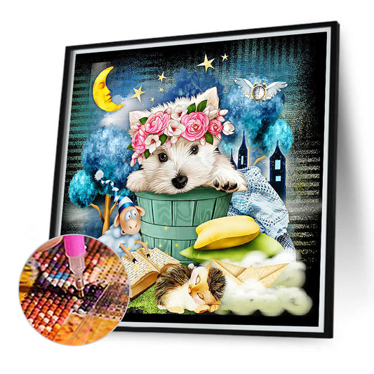 White Dog - Full Round Drill Diamond Painting 40*40CM