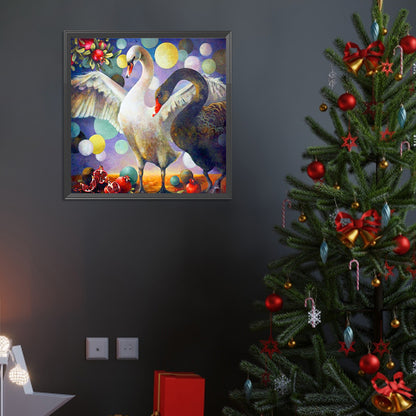 Black And White Swan - Full Round Drill Diamond Painting 40*40CM