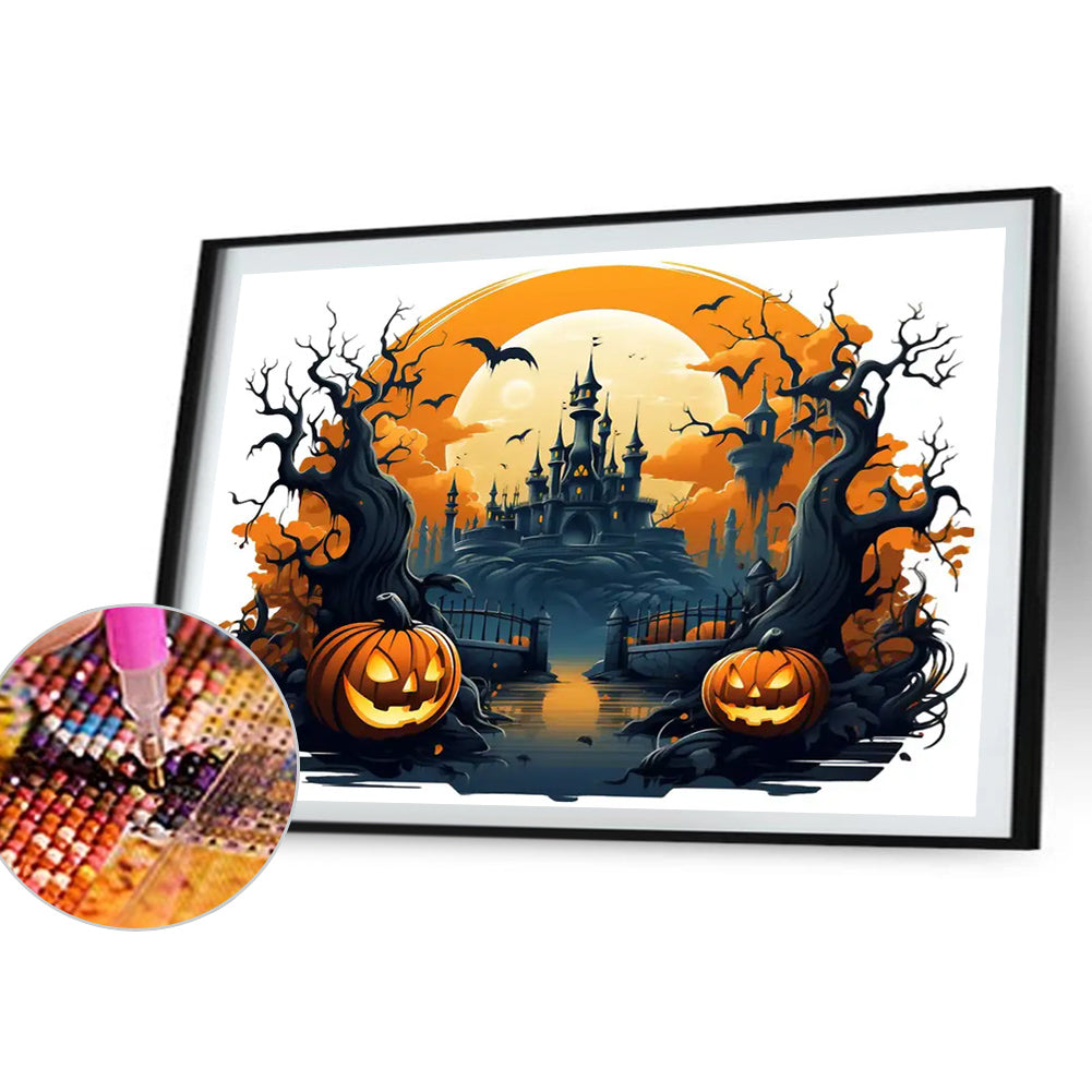 Pumpkin Dark Castle - Full Round Drill Diamond Painting 40*30CM