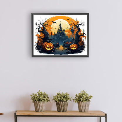 Pumpkin Dark Castle - Full Round Drill Diamond Painting 40*30CM