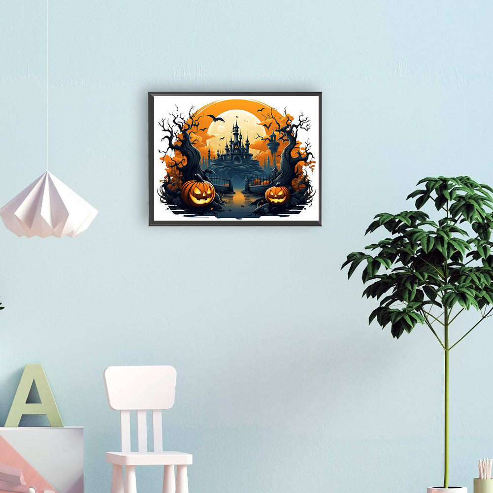 Pumpkin Dark Castle - Full Round Drill Diamond Painting 40*30CM