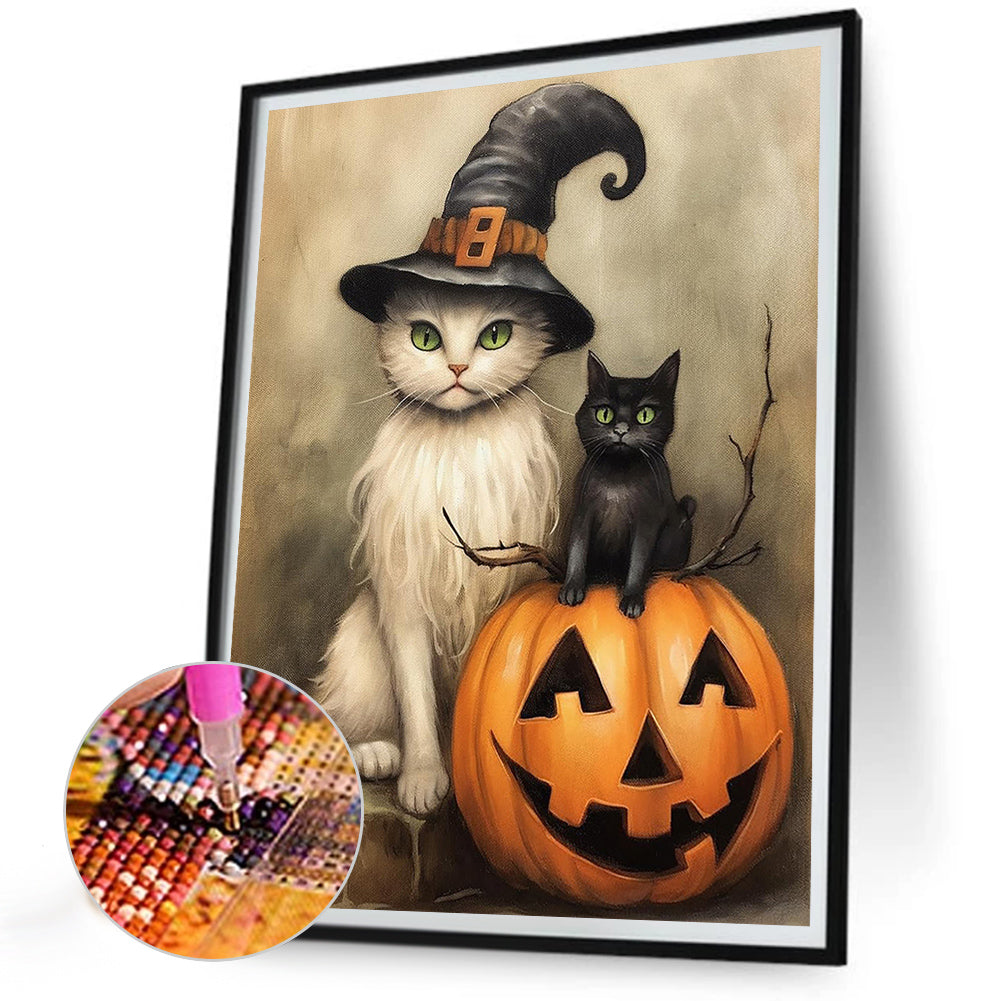 Halloween Pumpkin Cat - Full Round Drill Diamond Painting 30*40CM