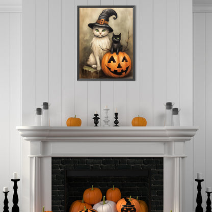 Halloween Pumpkin Cat - Full Round Drill Diamond Painting 30*40CM