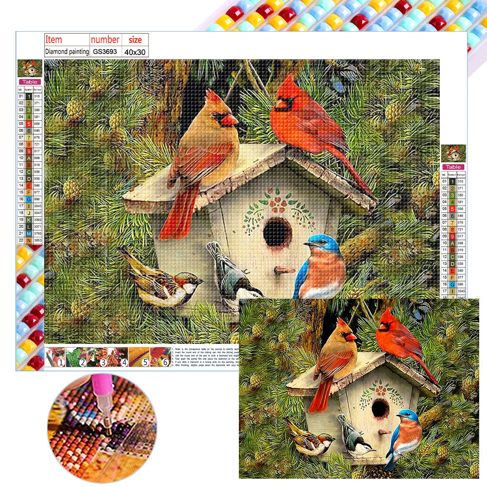 Cardinal Bird House - Full Square Drill Diamond Painting 40*30CM