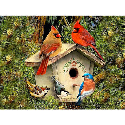 Cardinal Bird House - Full Square Drill Diamond Painting 40*30CM