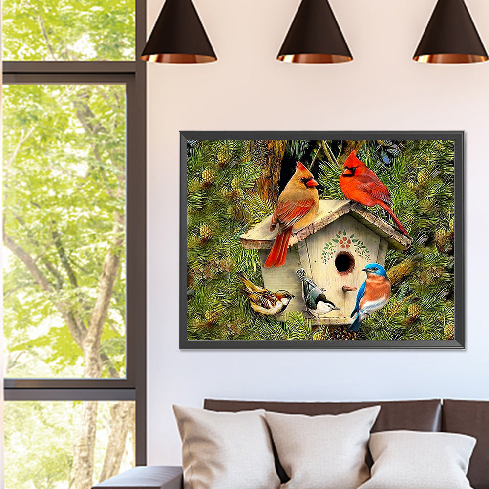 Cardinal Bird House - Full Square Drill Diamond Painting 40*30CM