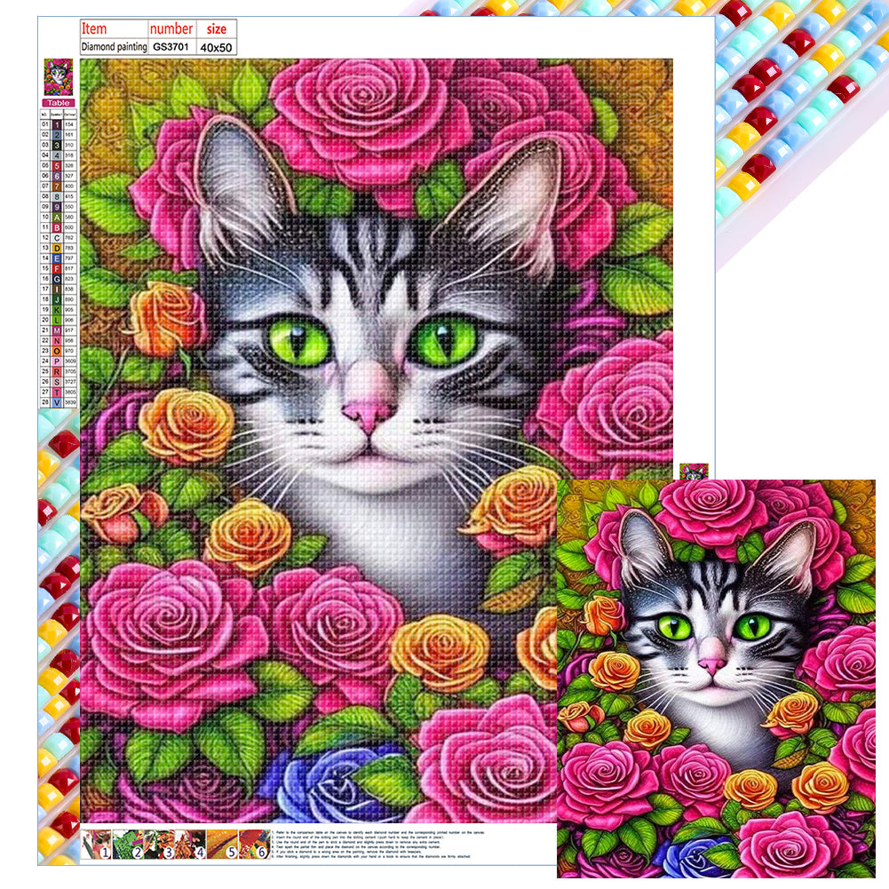 Flower Cat - Full Square Drill Diamond Painting 40*50CM