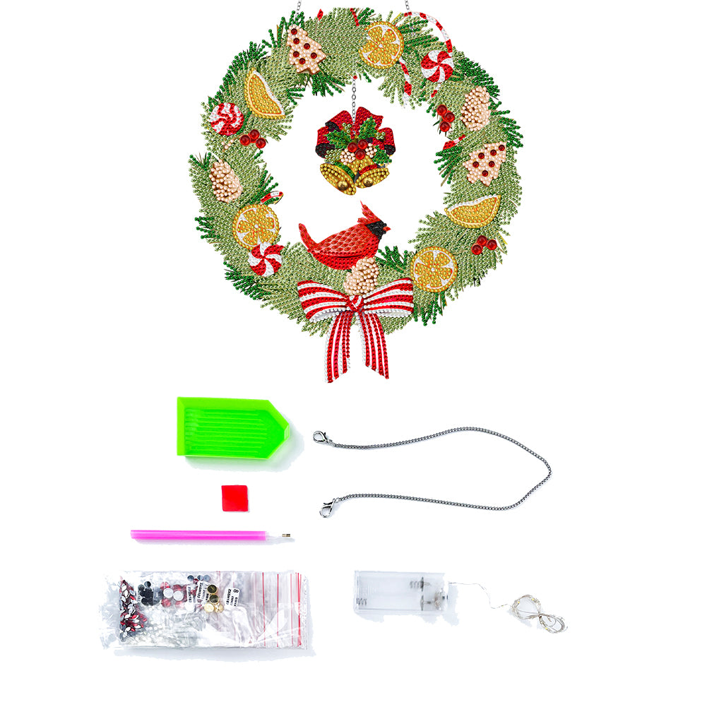 Special Shaped Crystal Painting Wreath with LED Light 29x26cm (Xmas Bell)