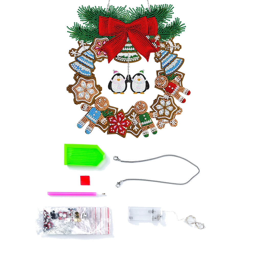 Special Shaped Crystal Painting Wreath with LED Light 29x27cm (Double Penguin)