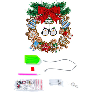 Special Shaped Crystal Painting Wreath with LED Light 29x27cm (Double Penguin)