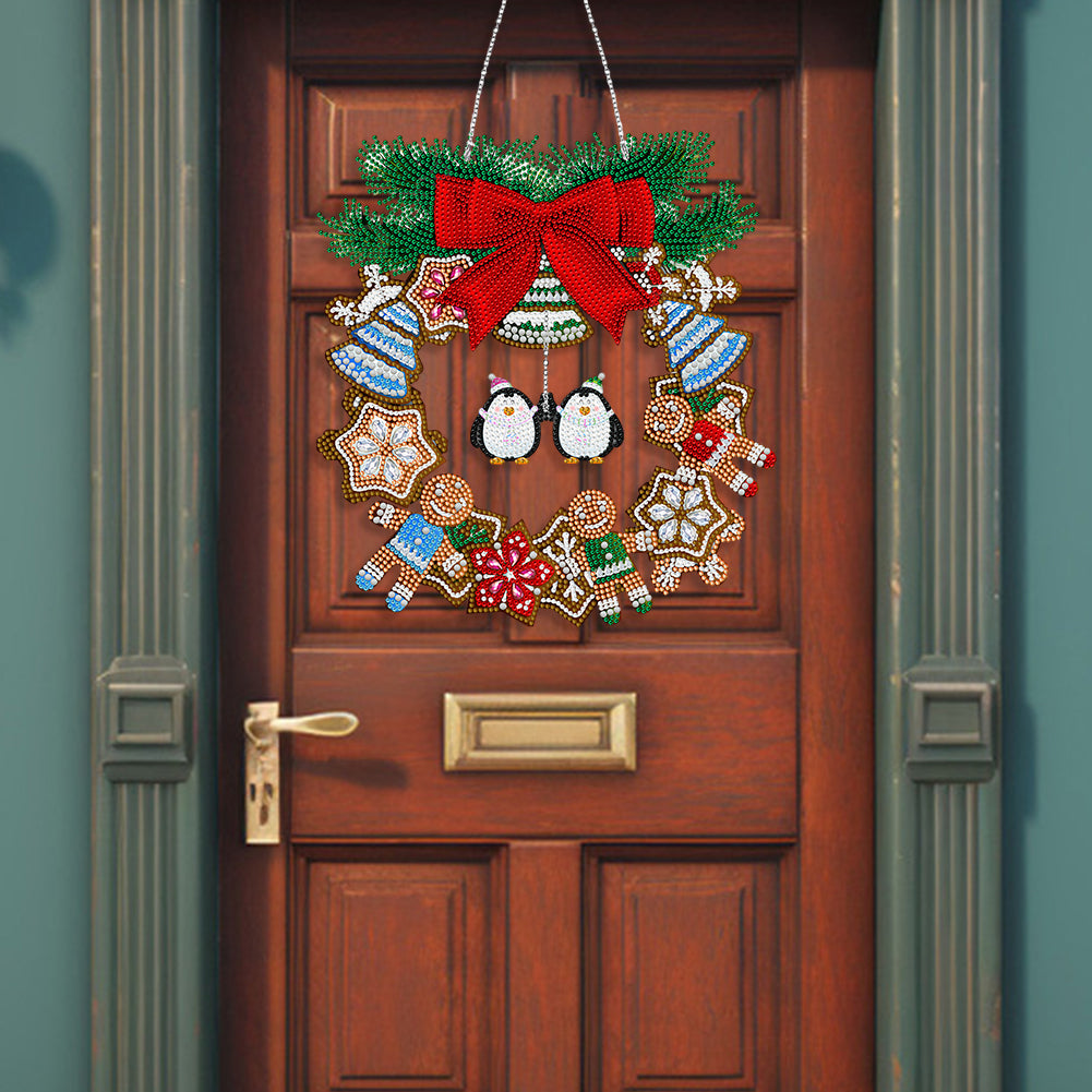 Special Shaped Crystal Painting Wreath with LED Light 29x27cm (Double Penguin)