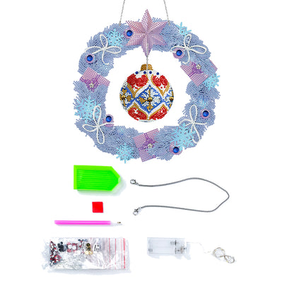 Special Shaped Crystal Painting Wreath with LED Light 29x29cm (Xmas Ball)