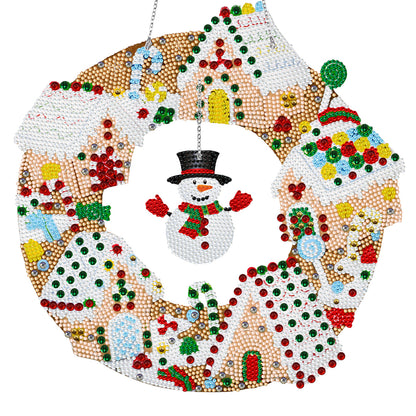 Special Shaped Crystal Painting Wreath with LED Light 29x29cm (Xmas Snowman)