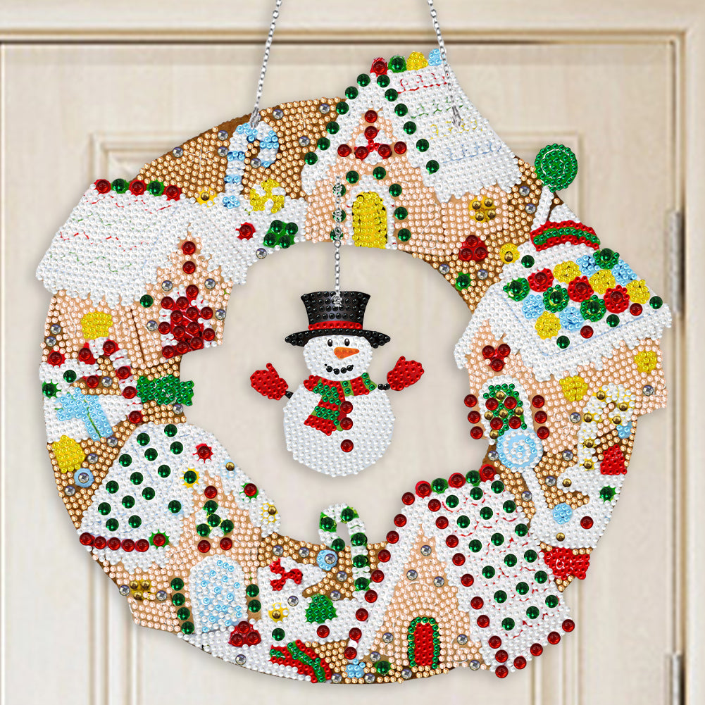 Special Shaped Crystal Painting Wreath with LED Light 29x29cm (Xmas Snowman)