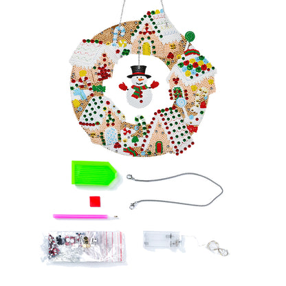 Special Shaped Crystal Painting Wreath with LED Light 29x29cm (Xmas Snowman)