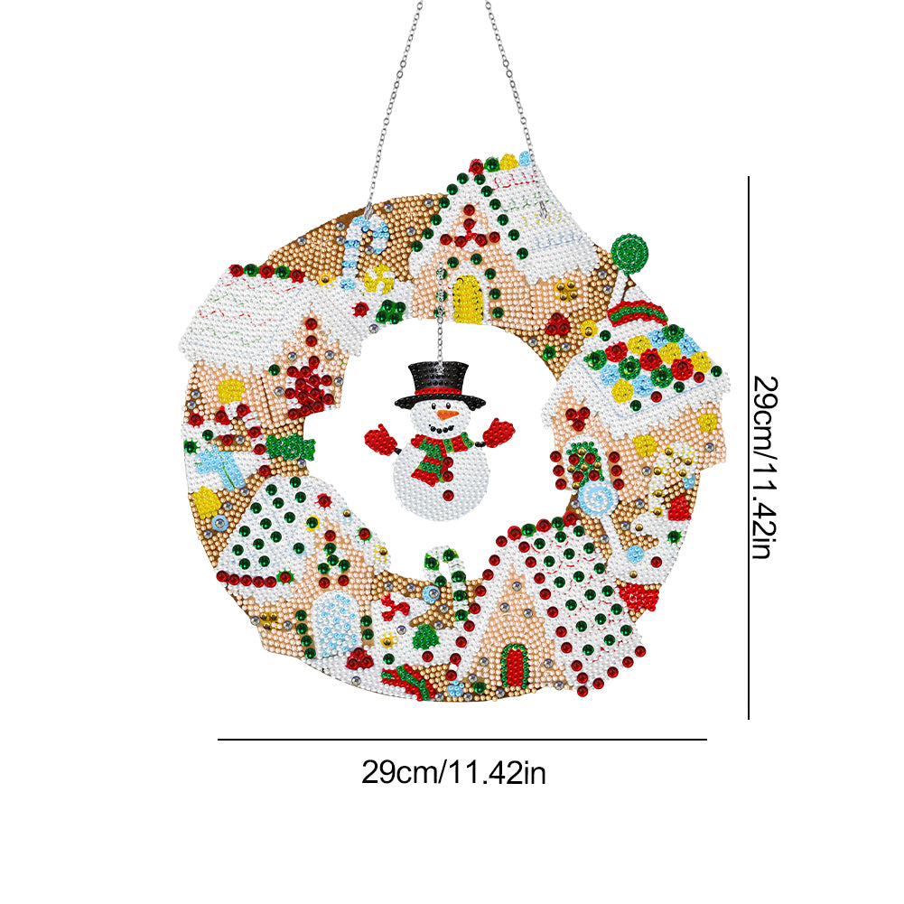 Special Shaped Crystal Painting Wreath with LED Light 29x29cm (Xmas Snowman)