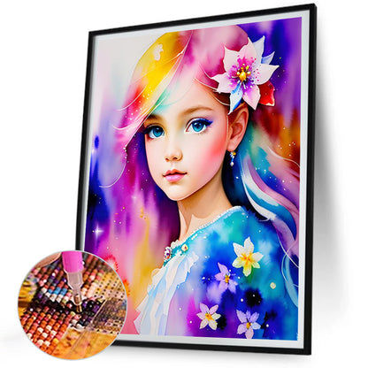 Watercolor Little Girl - Full Square Drill Diamond Painting 30*40CM