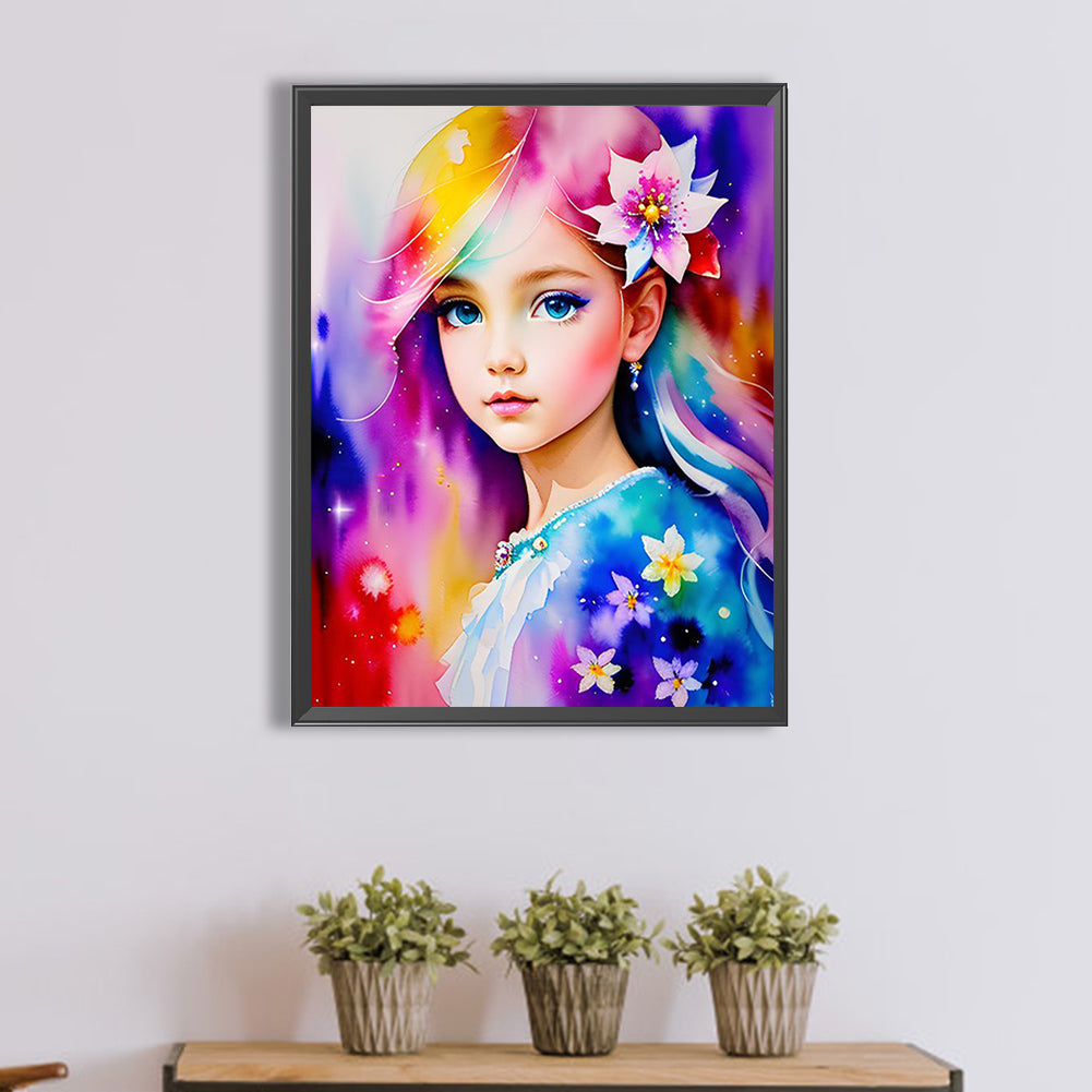 Watercolor Little Girl - Full Square Drill Diamond Painting 30*40CM