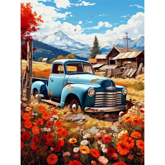 Daisy And Car - Full Round Drill Diamond Painting 30*40CM