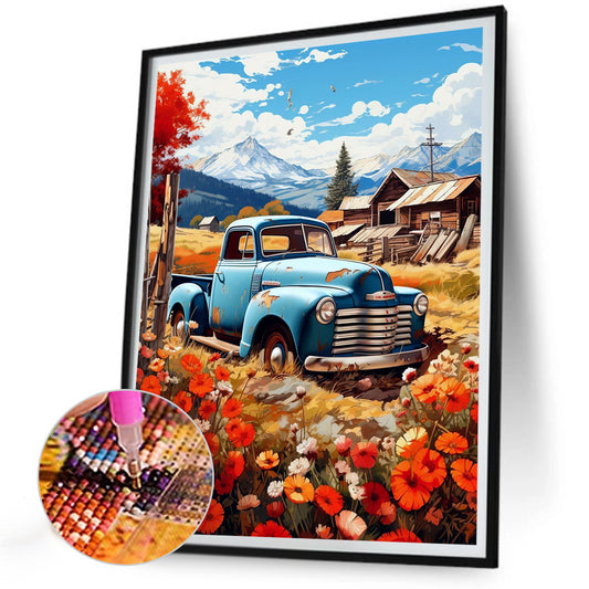 Daisy And Car - Full Round Drill Diamond Painting 30*40CM