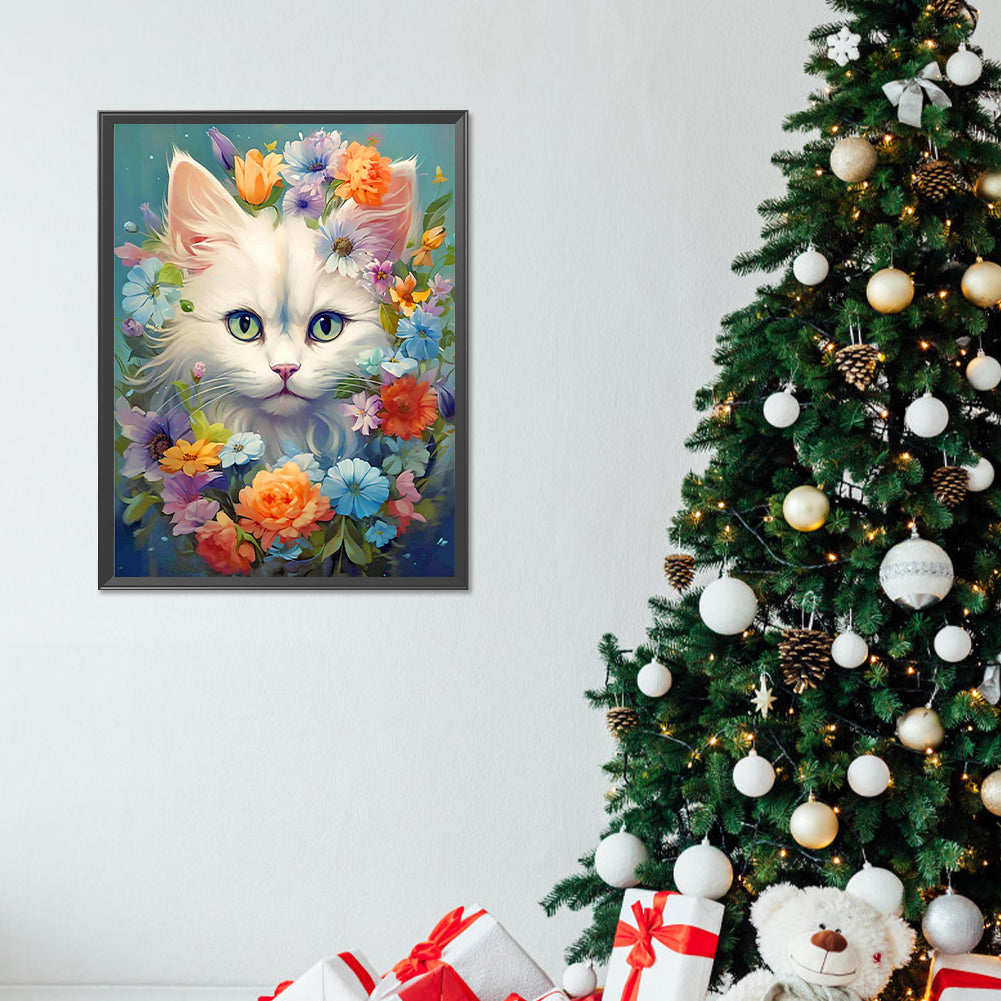 White Cat - Full Round Drill Diamond Painting 30*40CM