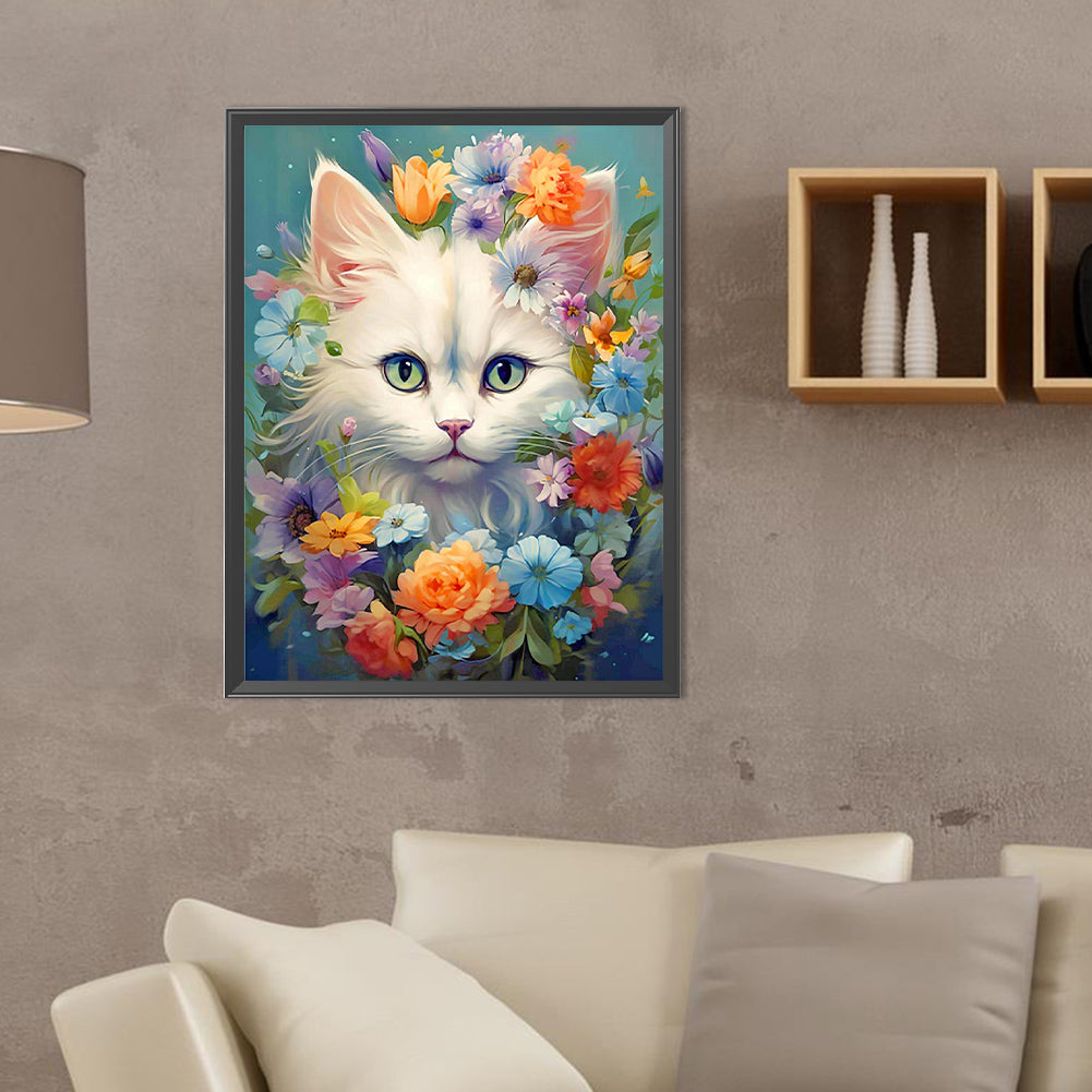 White Cat - Full Round Drill Diamond Painting 30*40CM