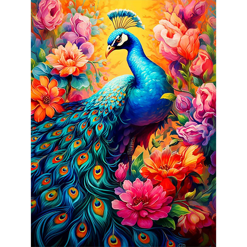 Flower Peacock - Full Round Drill Diamond Painting 30*40CM