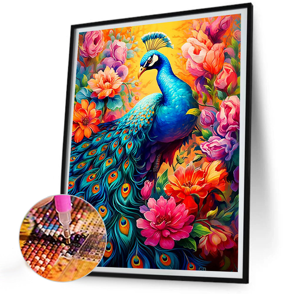 Flower Peacock - Full Round Drill Diamond Painting 30*40CM