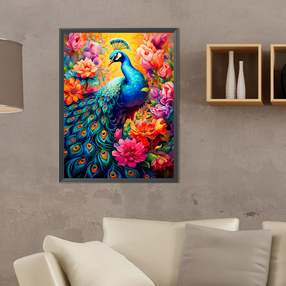 Flower Peacock - Full Round Drill Diamond Painting 30*40CM