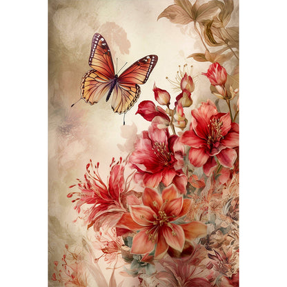 Retro Butterfly With Hibiscus - Full Round Drill Diamond Painting 40*60CM