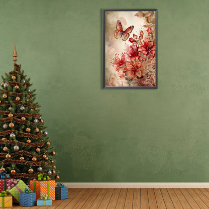 Retro Butterfly With Hibiscus - Full Round Drill Diamond Painting 40*60CM