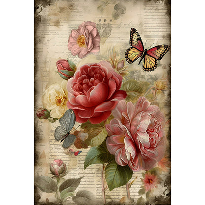 Vintage Butterflies And Peonies - Full Round Drill Diamond Painting 40*60CM