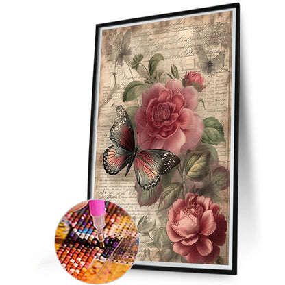 Vintage Butterflies And Peonies - Full Round Drill Diamond Painting 40*60CM