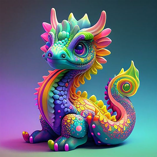 Colorful Little Dragon - Full Round Drill Diamond Painting 30*30CM