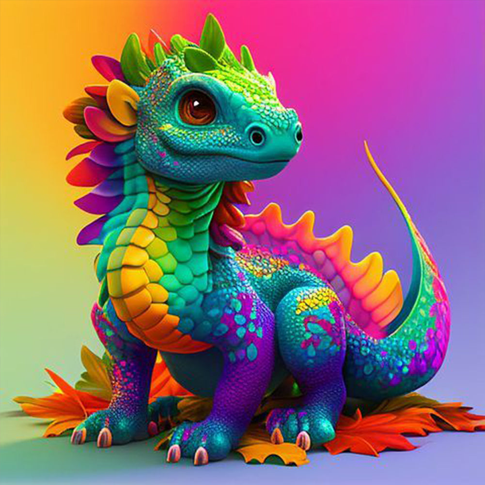 Colorful Little Dragon - Full Round Drill Diamond Painting 30*30CM