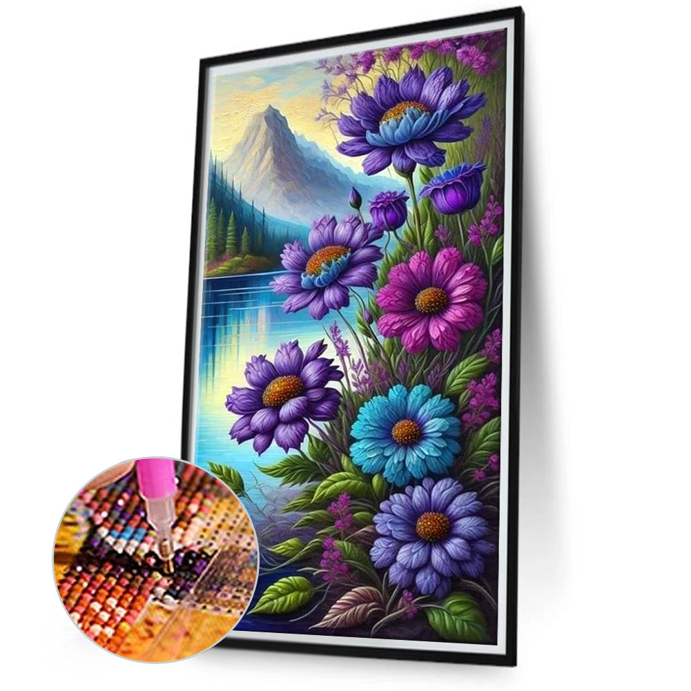 Green Mountains, Green Water And Flowers - Full Round Drill Diamond Painting 40*70CM